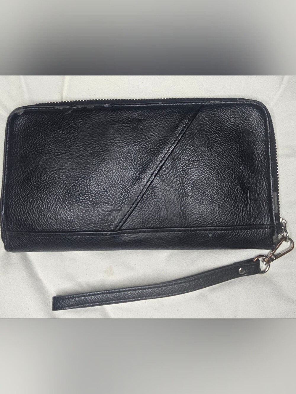 Black Leather Zip-Around Wristlet Wallet - Mens